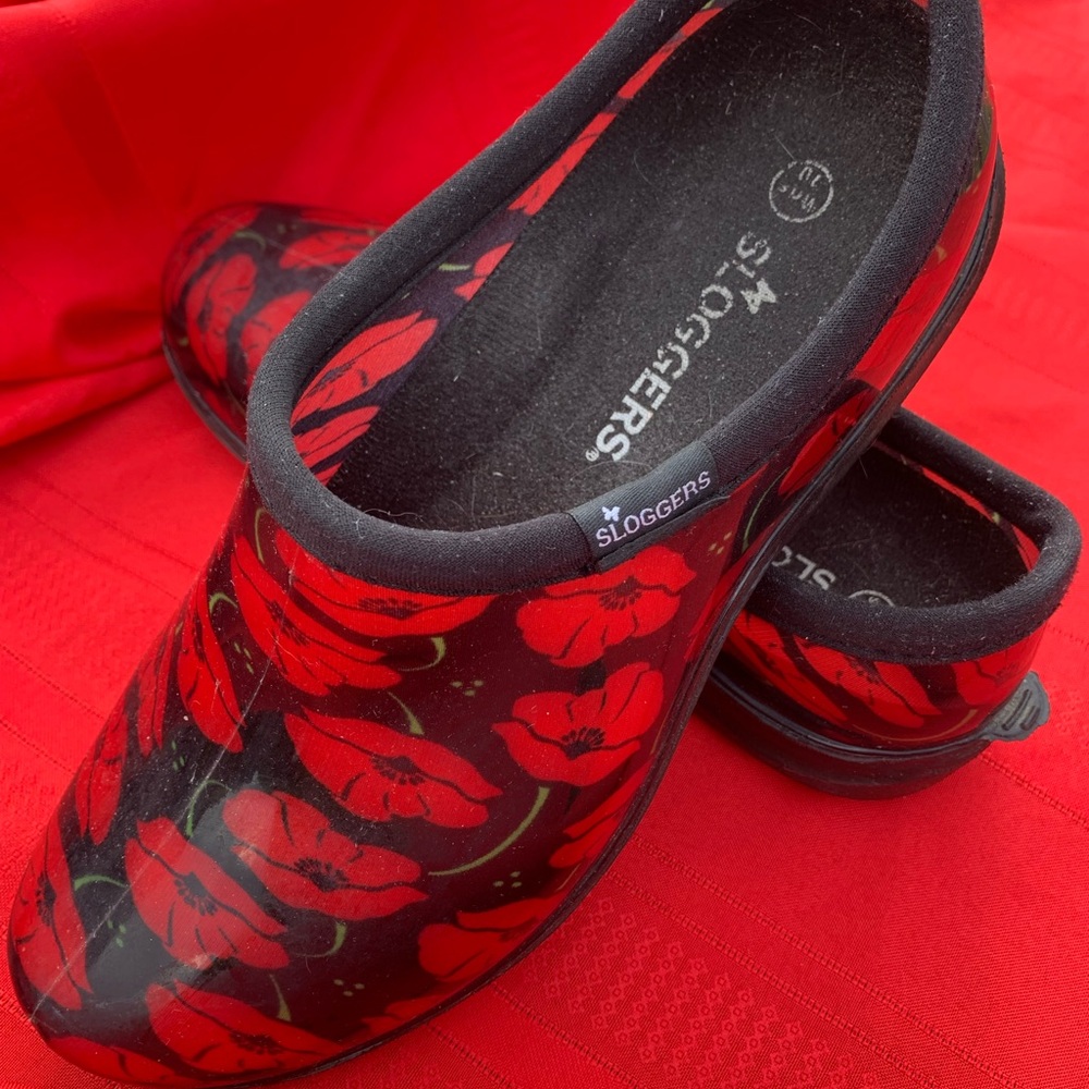 Sloggers Red and Black Floral Mules